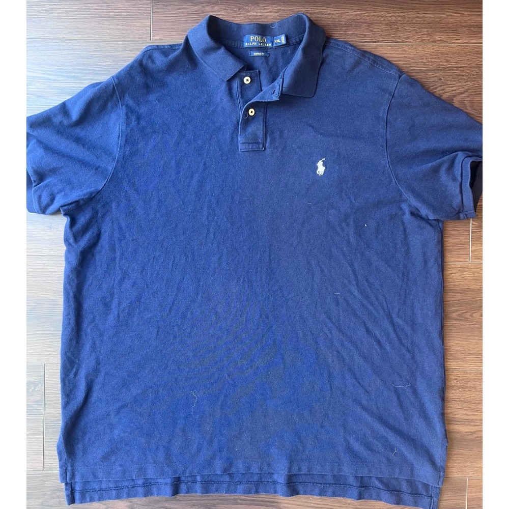 Polo Ralph Lauren Mens XXL Custom Fit Navy Blue Mesh Cotton Short Sleeve Polo